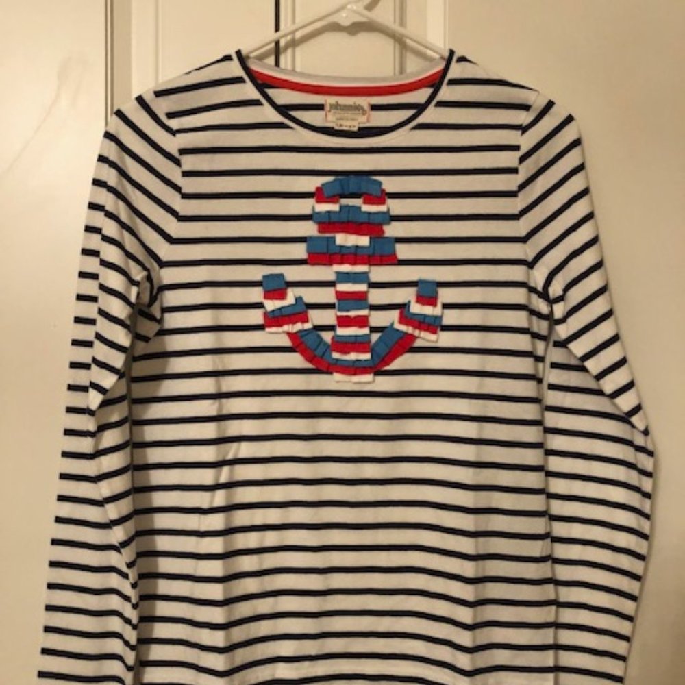 Boden Johnnie b Girls Anchor Ribbon Long sleeve Tee Size 13-14 years